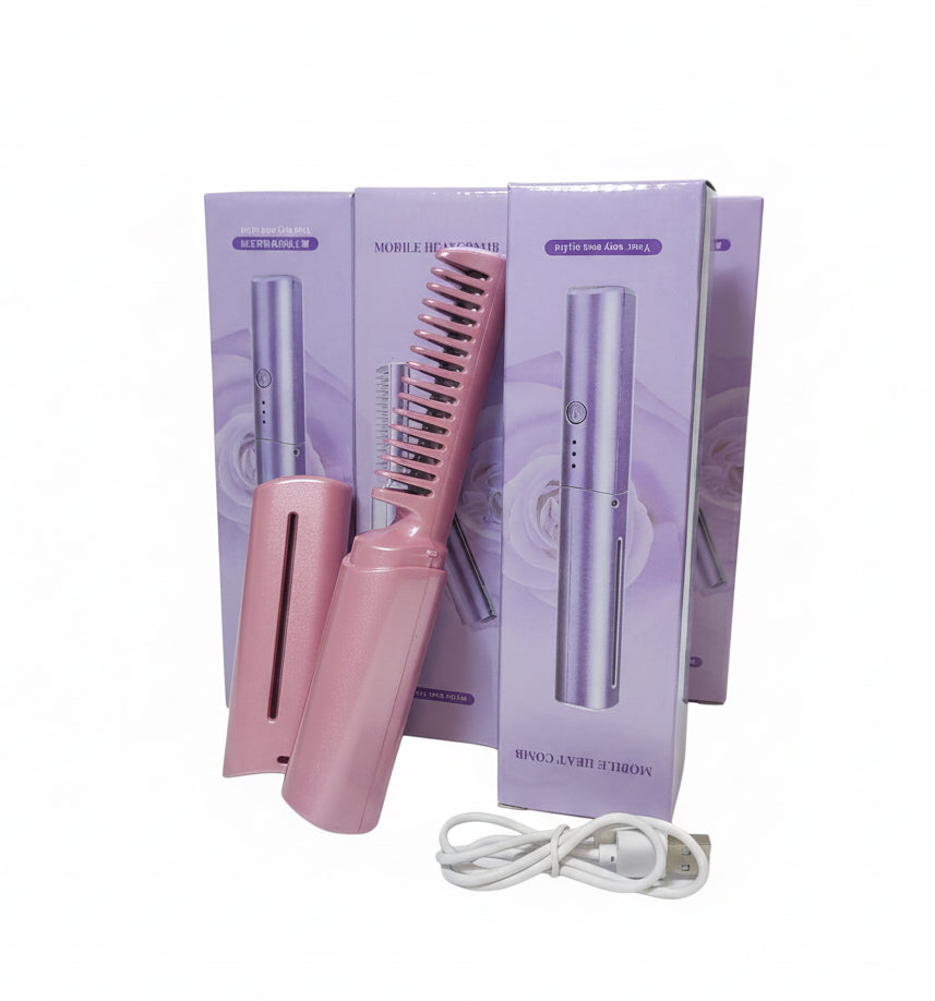 Mini Plancha De Pelo Recargable 2en1 Cepillo y Rizador Rosa - additional image 8