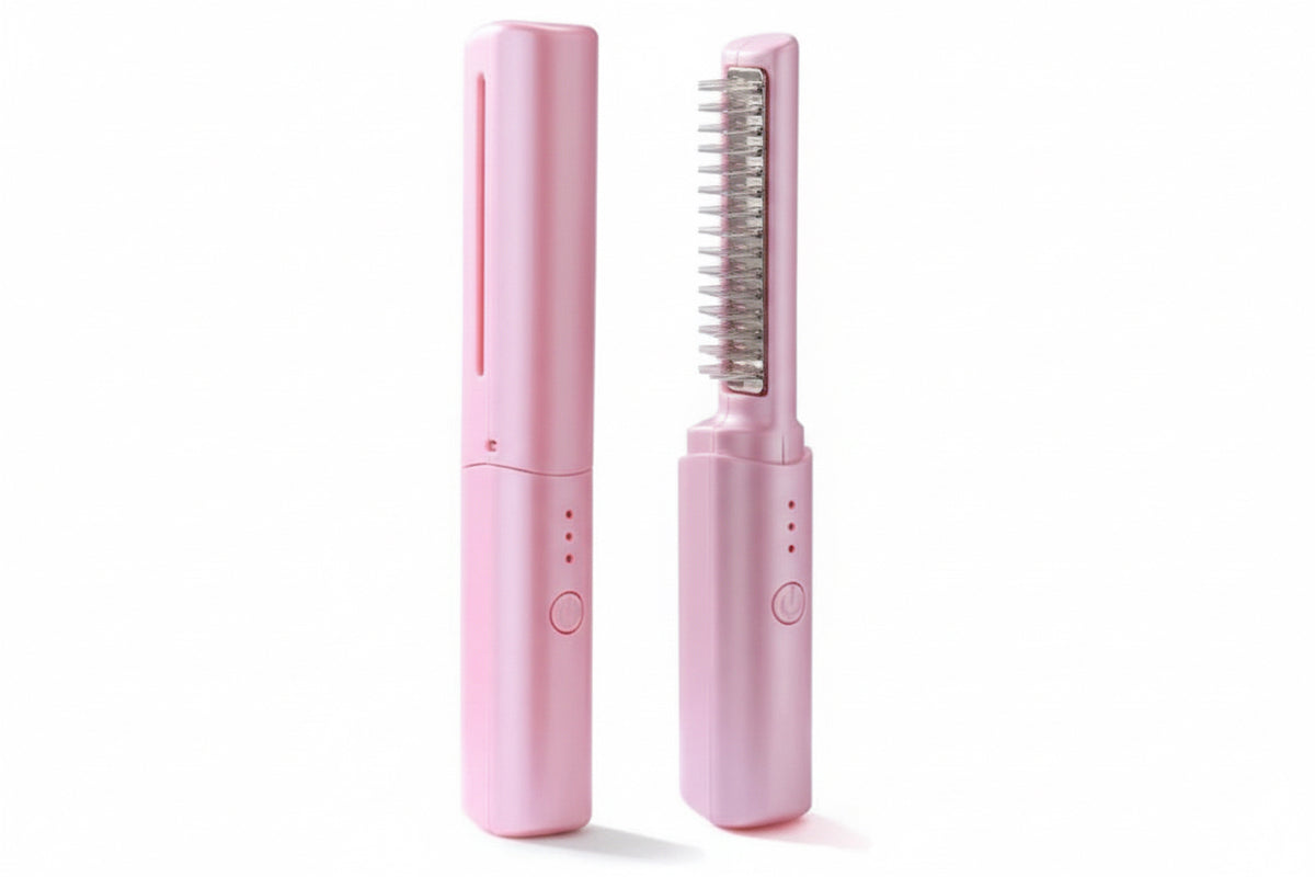 Mini Plancha De Pelo Recargable 2en1 Cepillo y Rizador Rosa - additional image 3